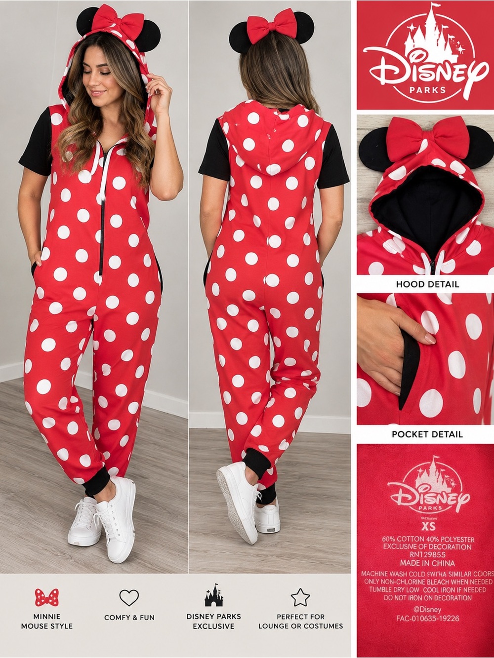 Disney Minnie Mouse Red & White Polka Dot Hooded Jumpsuit